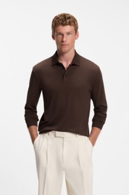 Long-sleeved polo shirt in interlock cotton with logo
