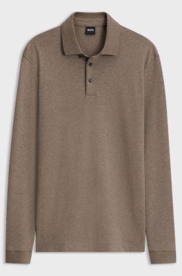 Long-sleeved polo shirt in interlock cotton with logo, Light Brown