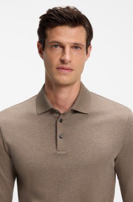 Long-sleeved polo shirt in interlock cotton with logo, Light Brown