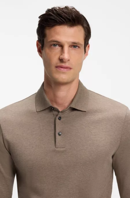 Long-sleeved polo shirt in interlock cotton with logo