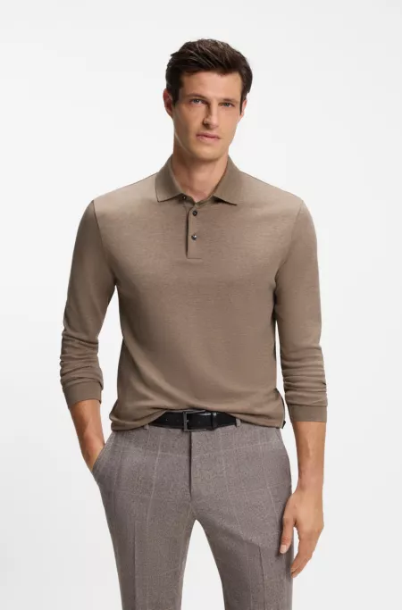 Long-sleeved polo shirt in interlock cotton with logo