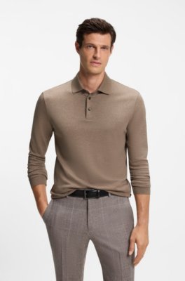 Long-sleeved polo shirt in interlock cotton with logo