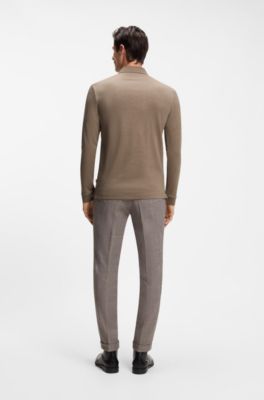 Long-sleeved polo shirt in interlock cotton with logo, Light Brown