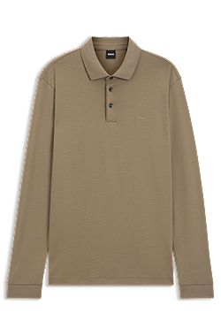 Long-sleeved polo shirt in interlock cotton with logo