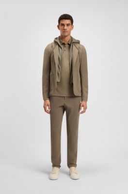 Long-sleeved polo shirt in interlock cotton with logo, Light Brown