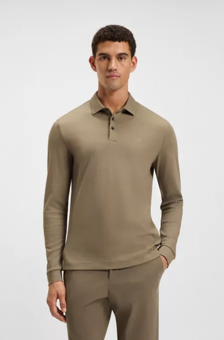 Polo à manches longues en coton interlock avec logo
