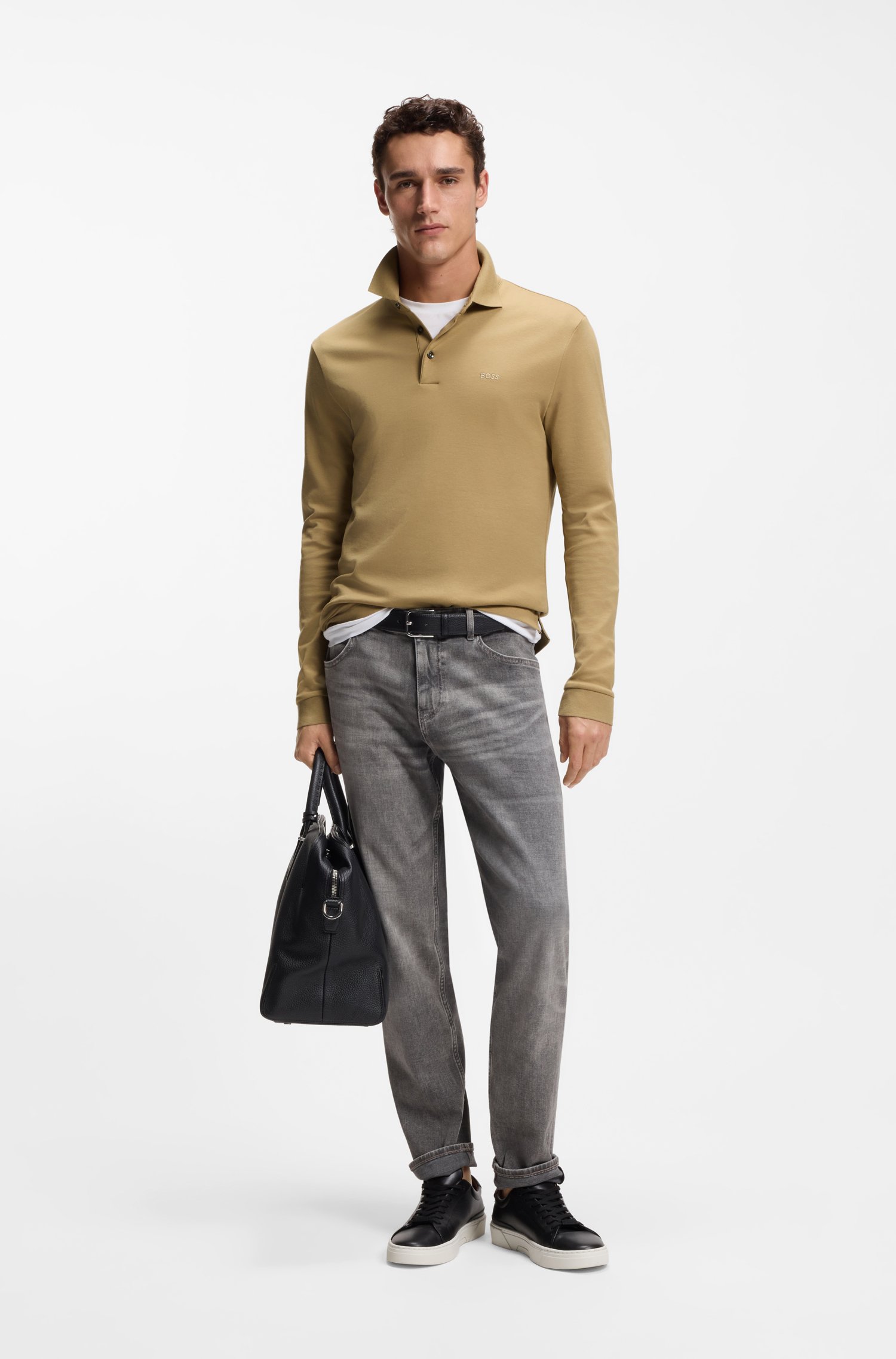 Boss Long-sleeved polo shirt in interlock cotton with logo pikéer herr – bild 2