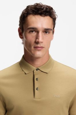 Long-sleeved polo shirt in interlock cotton with logo, Beige