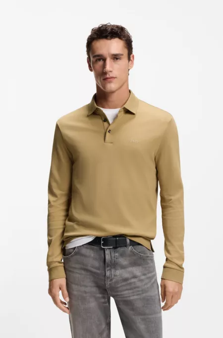 Polo à manches longues en coton interlock avec logo