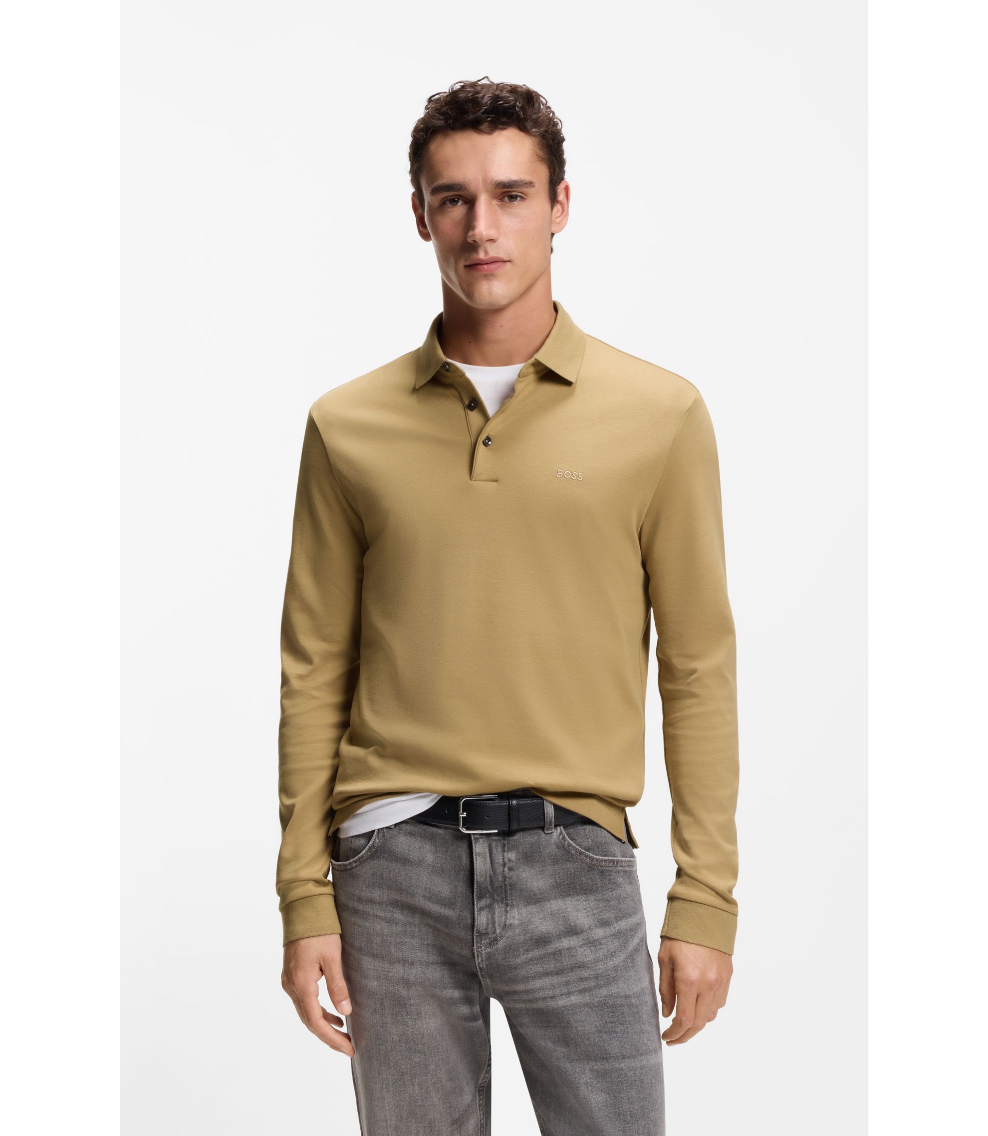 Longsleeve-Poloshirt aus Interlock-Baumwolle mit Logo