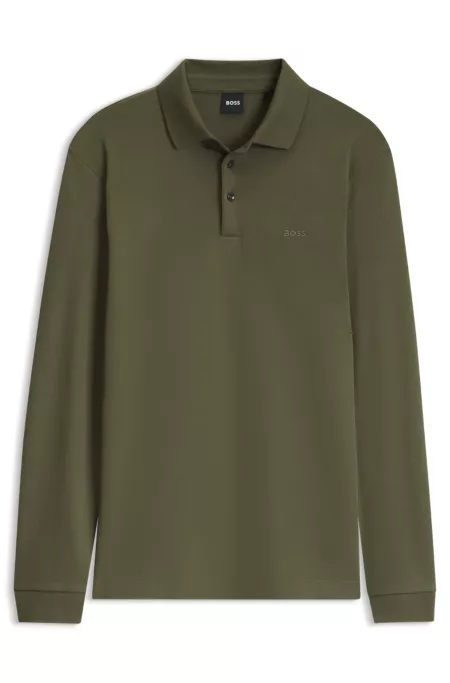 Polo à manches longues en coton interlock avec logo