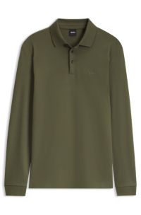 Long-sleeved polo shirt in interlock cotton with logo, Olive