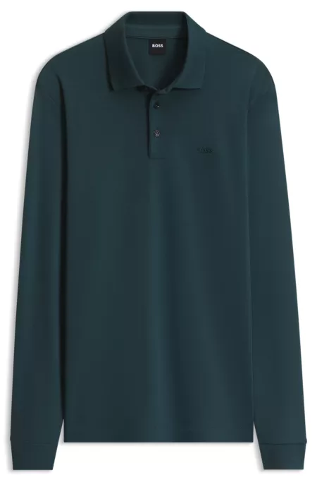 Long-sleeved polo shirt in interlock cotton with logo
