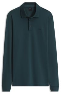 Polo de manga larga en algod&oacute;n interlock con logo, Verde oscuro