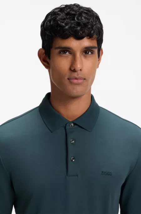 Long-sleeved polo shirt in interlock cotton with logo