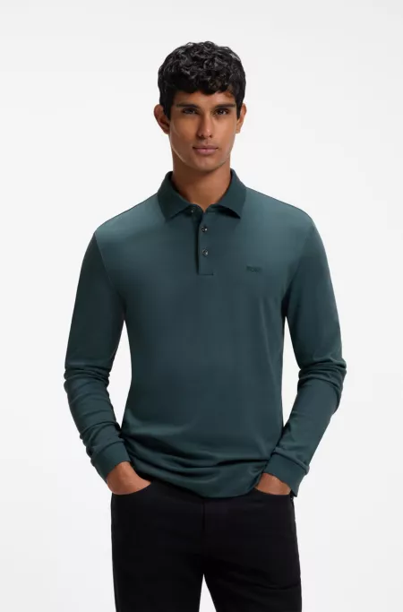 Long-sleeved polo shirt in interlock cotton with logo
