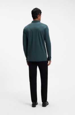 Long-sleeved polo shirt in interlock cotton with logo, Dark Green