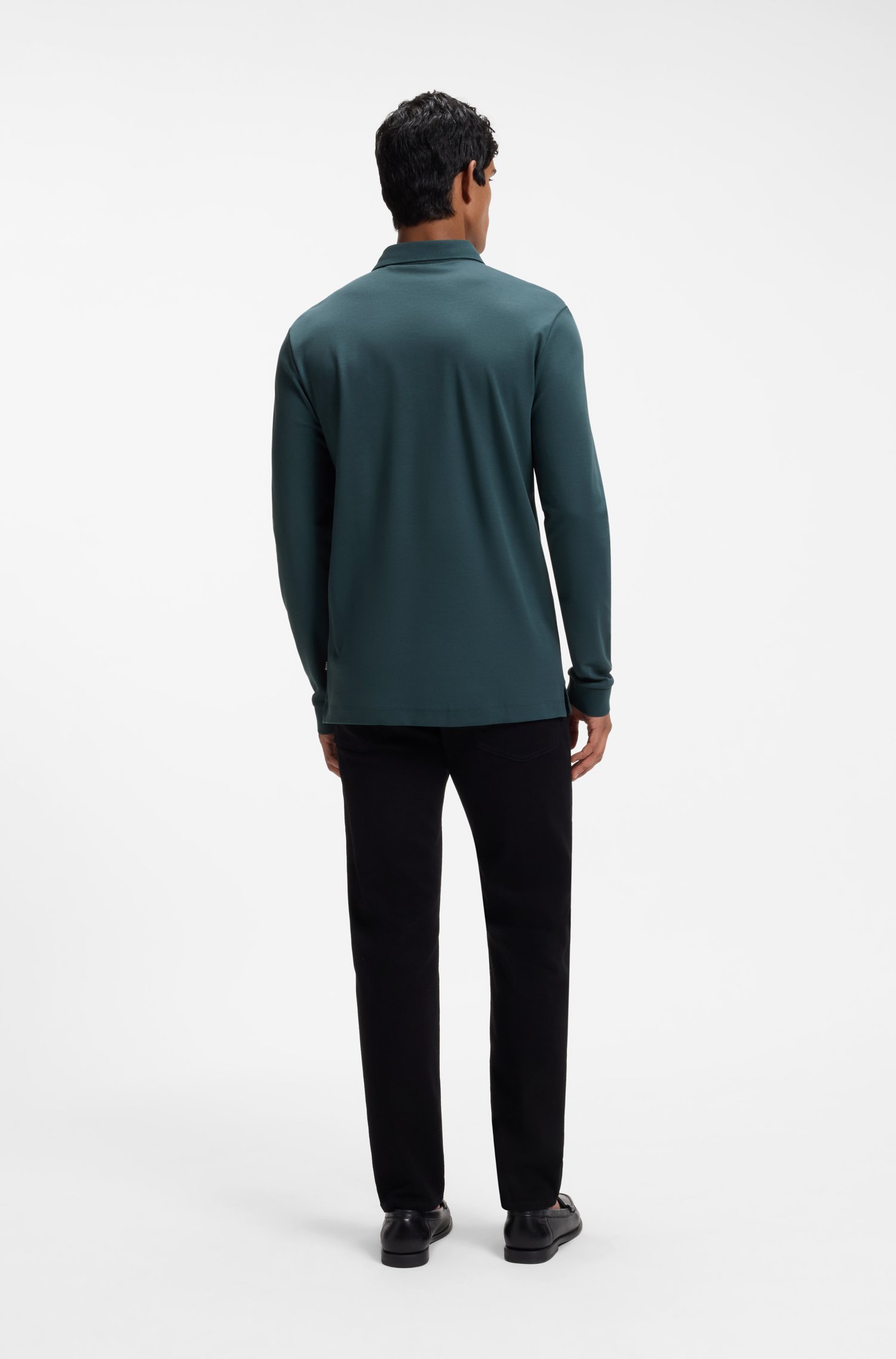 Boss Long-sleeved polo shirt in interlock cotton with logo pikéer herr – bild 3