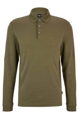 Hugo Boss Organic-cotton Polo Shirt With Embroidered Logo In Gray