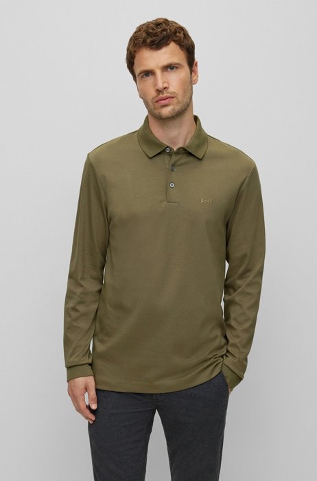 Organic-cotton polo shirt with embroidered logo, Green