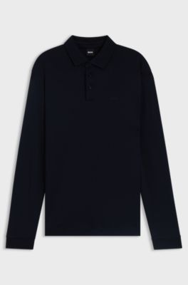 Long-sleeved polo shirt in interlock cotton with logo, Dark Blue