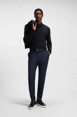 Polo met lange mouwen van interlocked katoen met logo, Donkerblauw