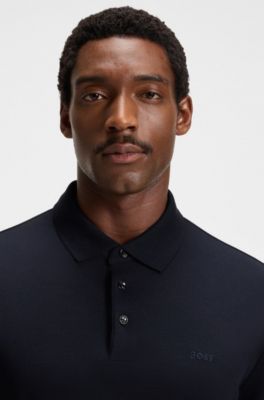 Polo met lange mouwen van interlocked katoen met logo, Donkerblauw