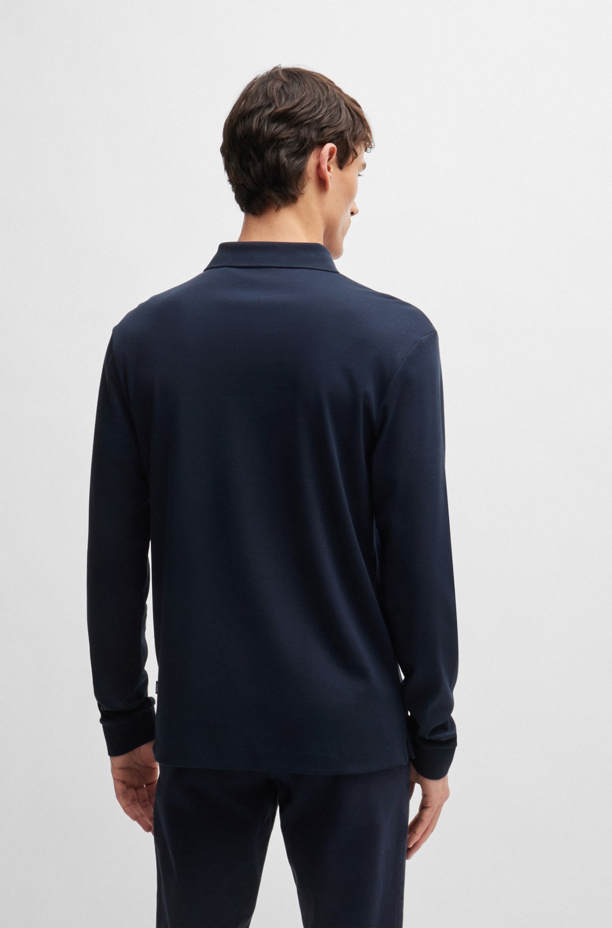 Interlock-cotton polo shirt with embroidered logo, Dark Blue