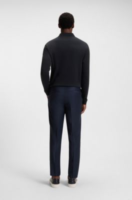 Polo met lange mouwen van interlocked katoen met logo, Donkerblauw