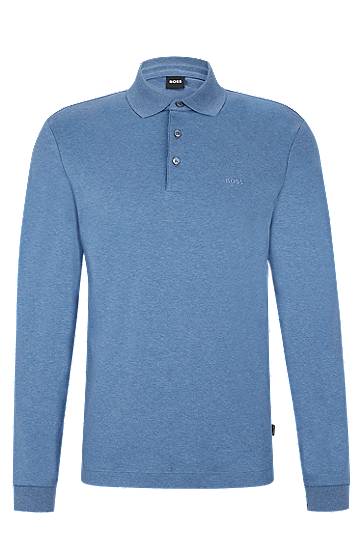 Hugo Boss Organic-cotton Polo Shirt With Embroidered Logo In Blue