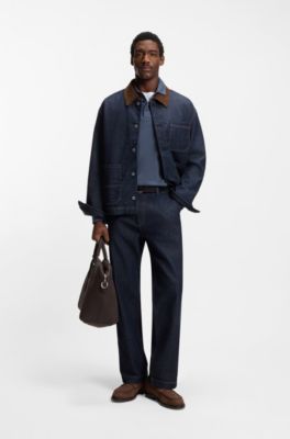 로고 인터로크 코튼 롱 슬리브 폴로, 블루