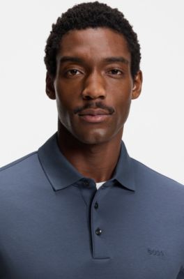 Long-sleeved polo shirt in interlock cotton with logo, Blue