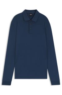 Interlock-cotton polo shirt with embroidered logo, Dark Blue