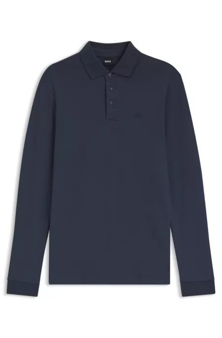 Long-sleeved polo shirt in interlock cotton with logo
