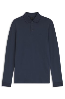 Long-sleeved polo shirt in interlock cotton with logo