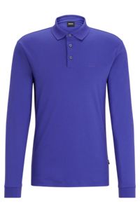 Interlock-cotton polo shirt with embroidered logo, Dark Purple