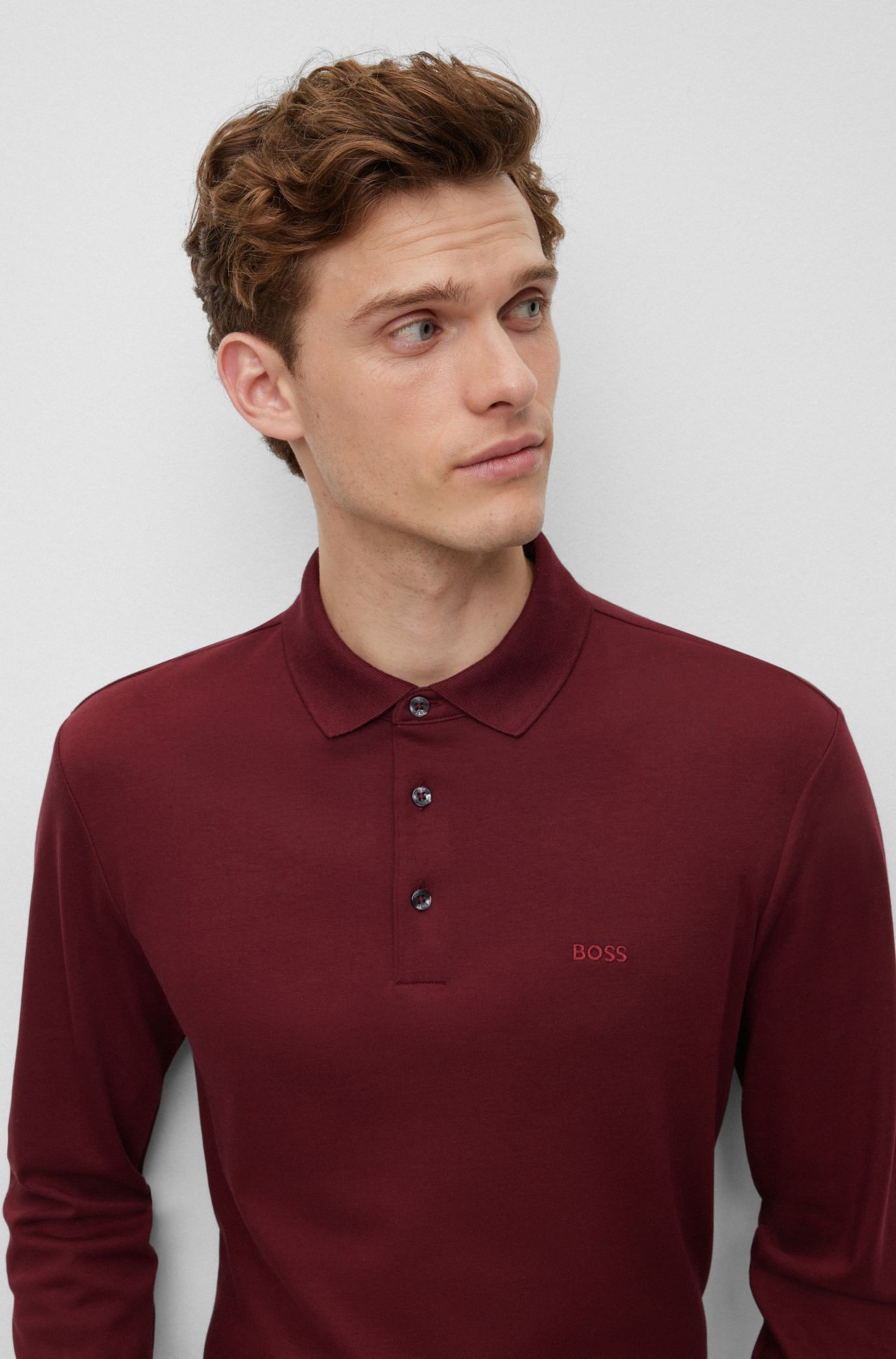 Hugo boss red long sleeve clearance polo