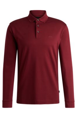 BOSS Interlock cotton polo shirt with embroidered logo Dark Red