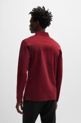 BOSS - Interlock-cotton polo shirt with embroidered logo - Dark Red