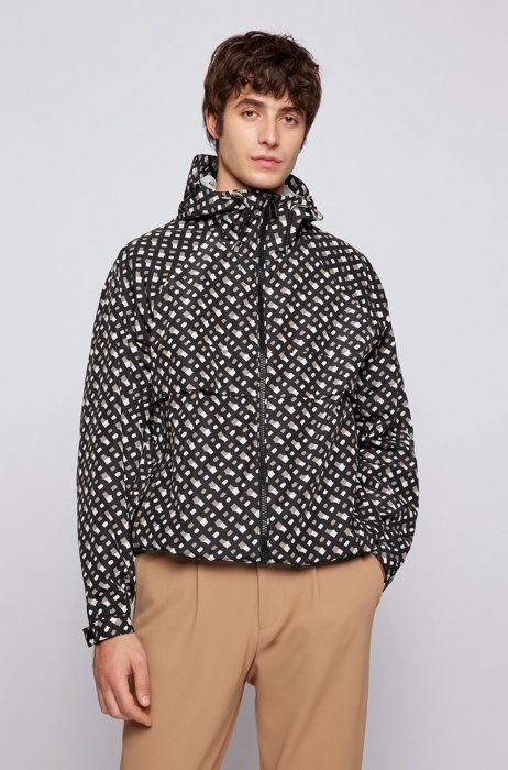 Signature-print jacket in ottoman technical fabric, Beige