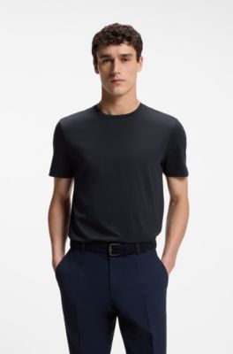Slim-fit T-shirt in mercerised cotton, Dark Blue