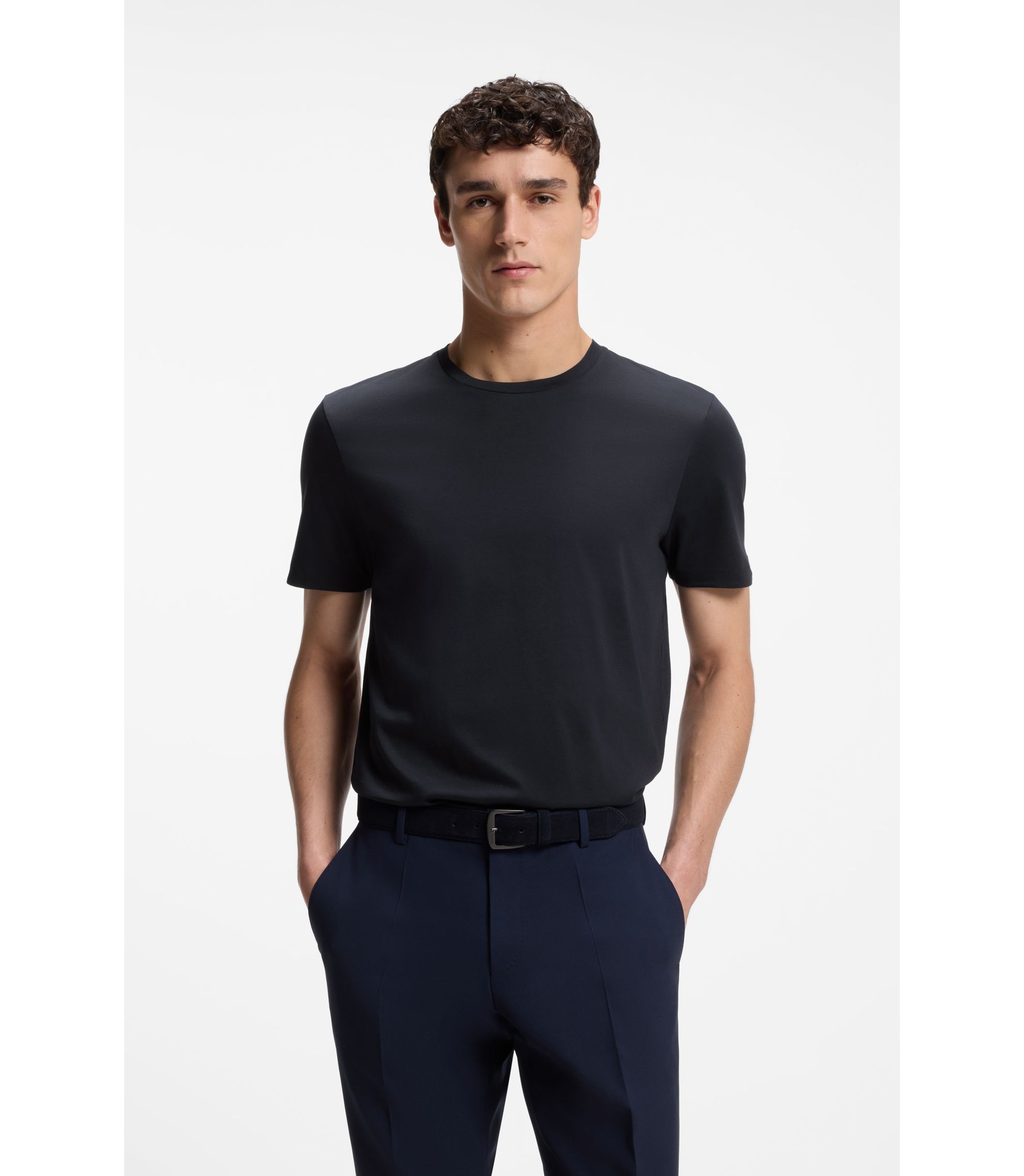 BOSS - スリムフィットTシャツ シルケットコットン - ダークブルー