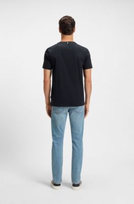 T-shirt Slim en coton merceris&eacute;, Bleu fonc&eacute;