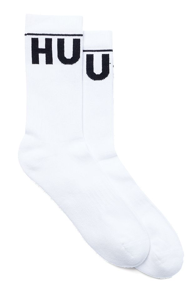 Paquete de dos pares de calcetines cortos con logo en contraste, Blanco