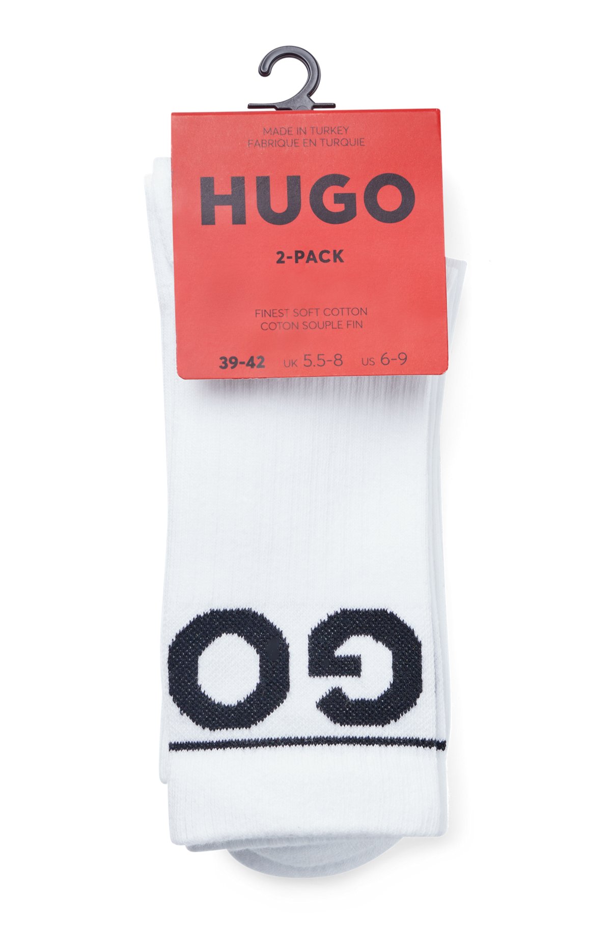 Zweier-Pack kurze Socken mit kontrastfarbenem Logo, Weiß