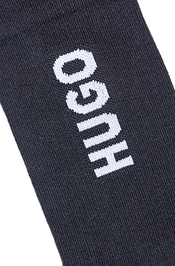 HUGO 雨果徽标饰罗纹短袜两双装,  001_Black