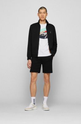 BOSS - Cotton-terry zip-up jacket with logo patch