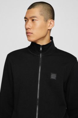 BOSS - Cotton-terry zip-up jacket with logo patch