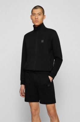BOSS - Cotton-terry zip-up jacket with logo patch