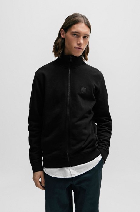 Relaxed-fit jacket in French terry with logo patch, Black
